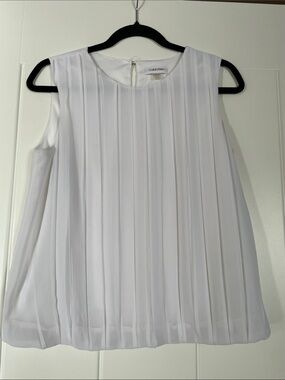Calvin Klein White Pleated Sleeveless Camisole Top